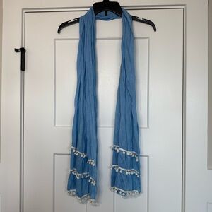Blue and white Scarf with white Pom poms